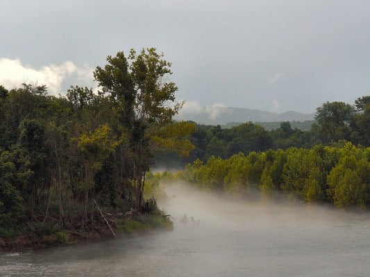 Mist rises above the White River in Arkansas. (Photo by Thomas & Dianne Jones/flickr)