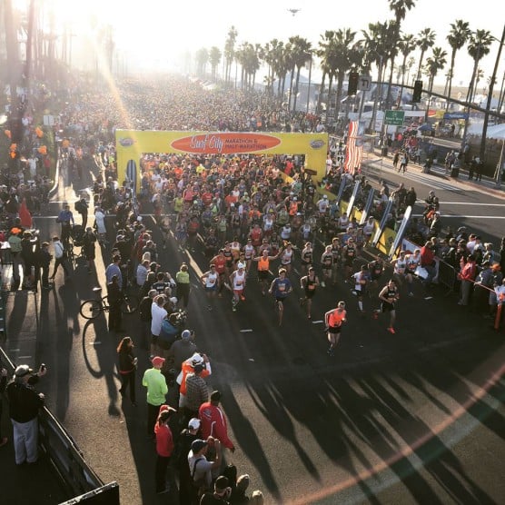 The starting line at the Surf City USA Half Marathon. (Photo courtesy RaceForce)