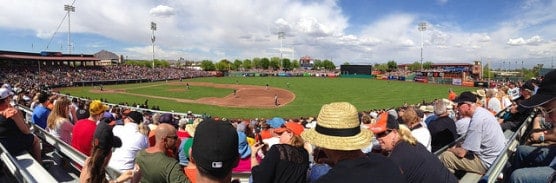 Panoramic view of Scottsdale Stadium during a San Francisco Giants spring training game. (Photo by Don DeBold/flickr)
