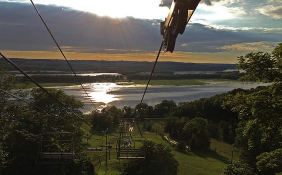 The view from a ski lift at sunset in Chestnut Mountain Resort. (Photo