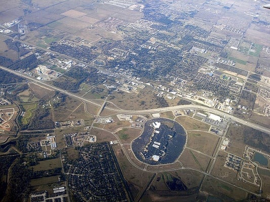 Aerial view of the Katy Mills shopping mall and the nearby neighborhoods where the Katy Half Marathon course will run. (Photo by Joe Wolf/flickr)