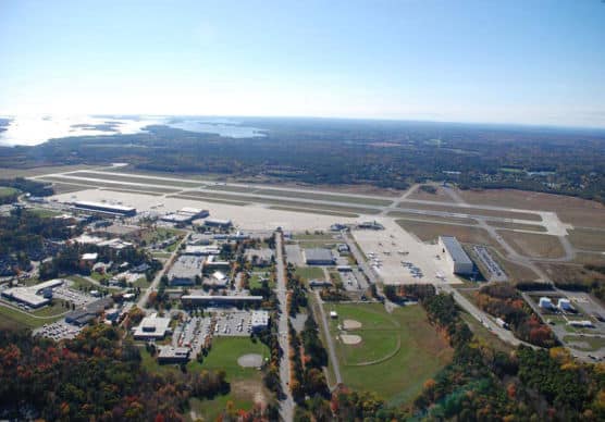 Aerial view of the U.S. Naval Air Station, Brunswick, Maine. (Photo by Wikimedia)