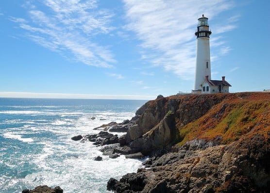 Pigeon Point Lighthouse, which overlooks the Pacific Ocean from Pescadero State Beach, California. (Photo by Don DeBold/flickr)