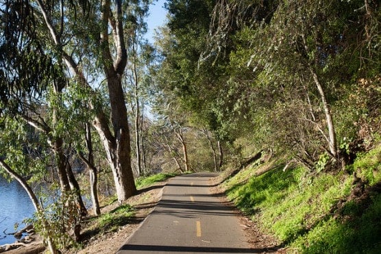 The road along the lakeshore in Vasona Lake County Park near Los Gatos, California. (Photo by Eugene Kim/flickr)