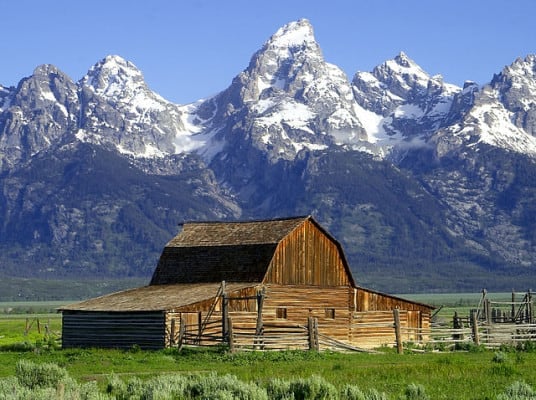 The John Moulton barn at the base of the Tetons. (Photo by Wikimedia)