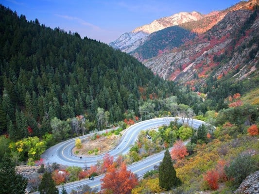 A view of the course along Highway 190 from above, at the Revel Big Cottonwood Half Marathon. (Photo courtesy RunRevel)