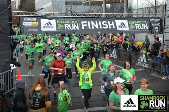 Shamrock Run Portland runners cross the finish line. (Photo credit: Shamrock Run Portland)