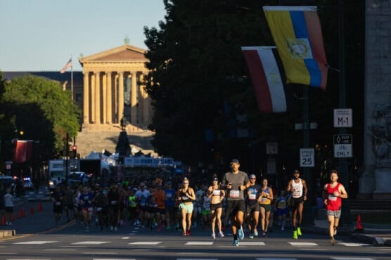 Runners in the Philadelphia Distance Run Half Marathon in Philadelphia, Pa.