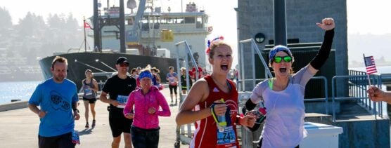 Runners on the course at the Newport Celebration Run Half Marathon in Newport, Oregon.