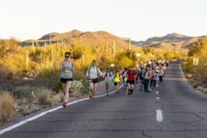 An image of runners on the pavement portion of the race.