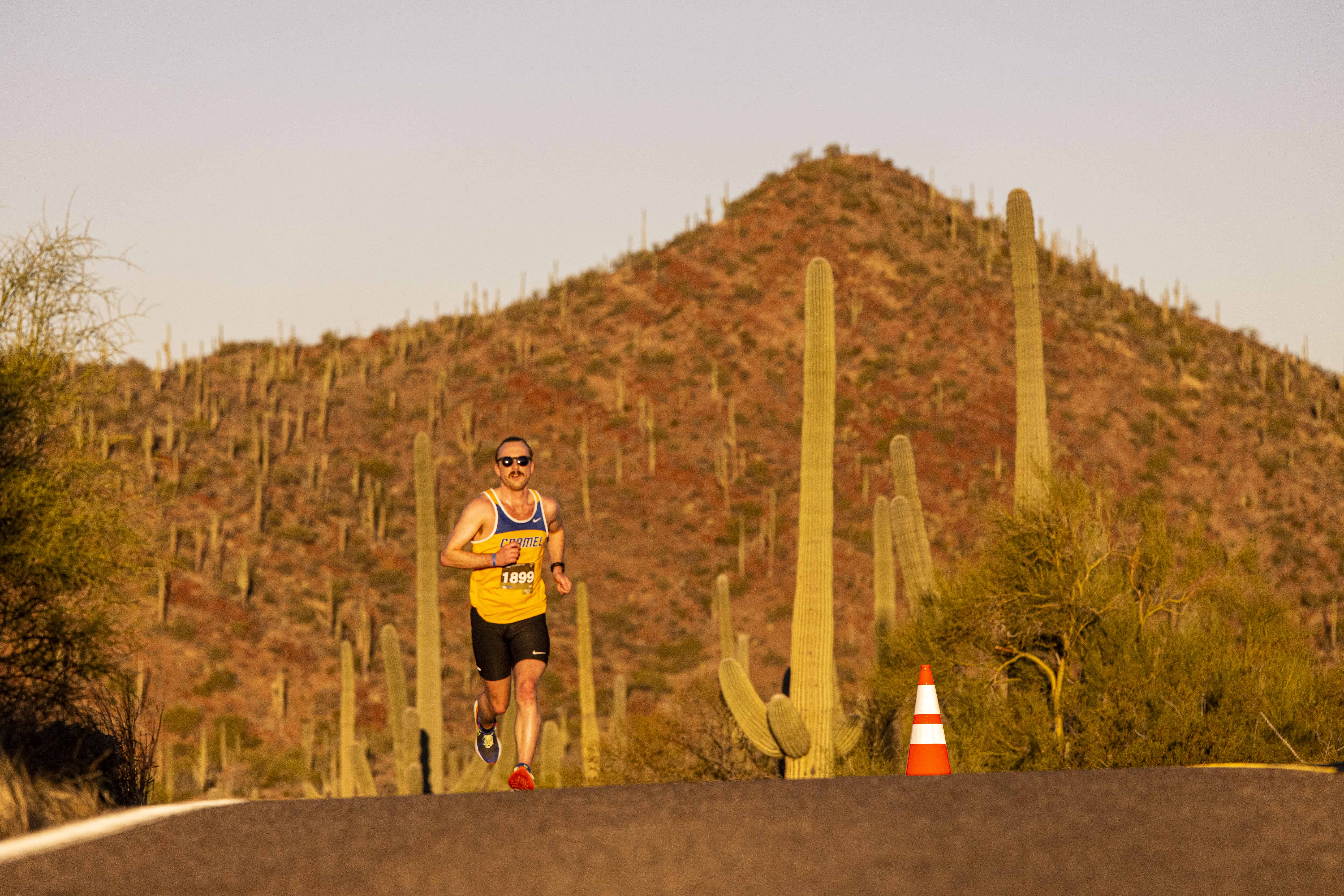 The iconic desert landscape in the background.