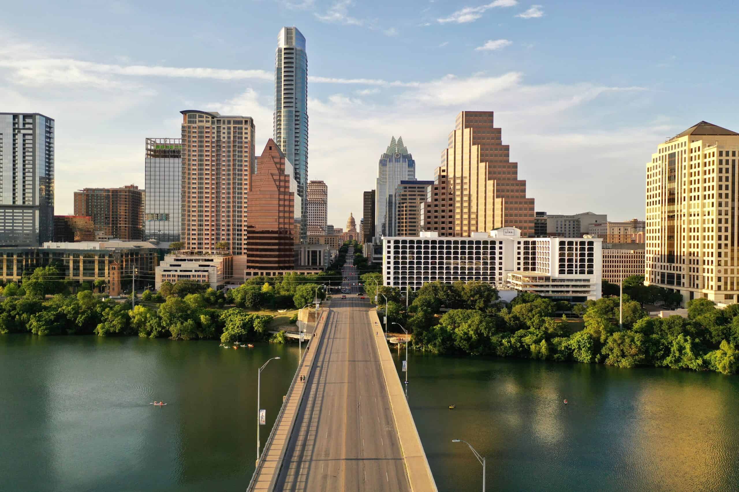 The Austin skyline home to the Austin Half Marathon, a Boston Marathon practice half marathon.