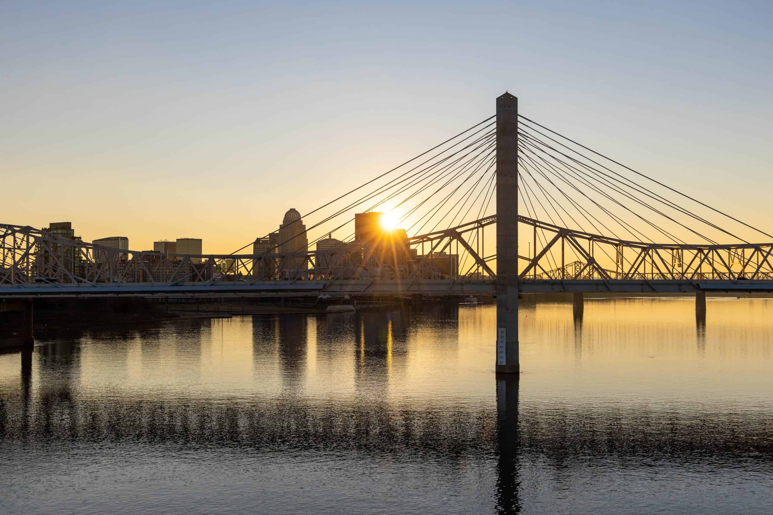 The Louisville, Kentucky skyline home of the Kentucky Derby Festival Marathon one of the best spring marathons.