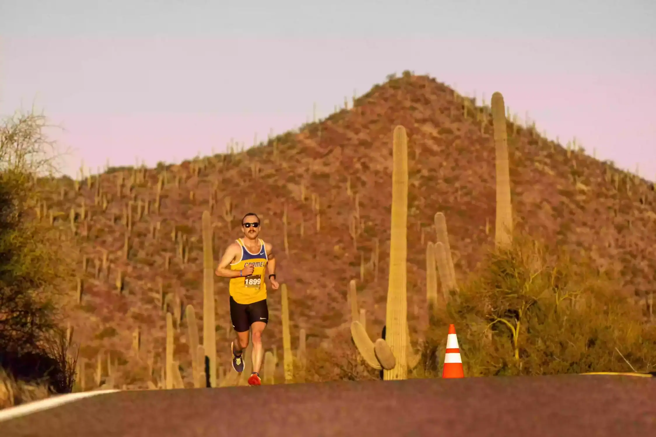 The iconic desert landscape in the background.