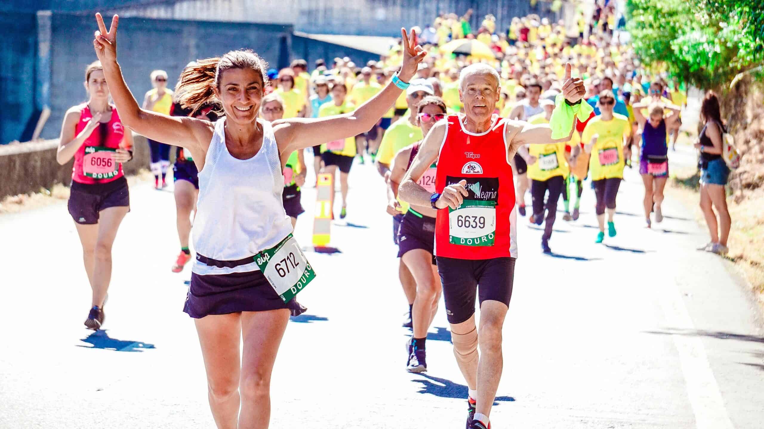 A woman running a half marathon happily after successful training