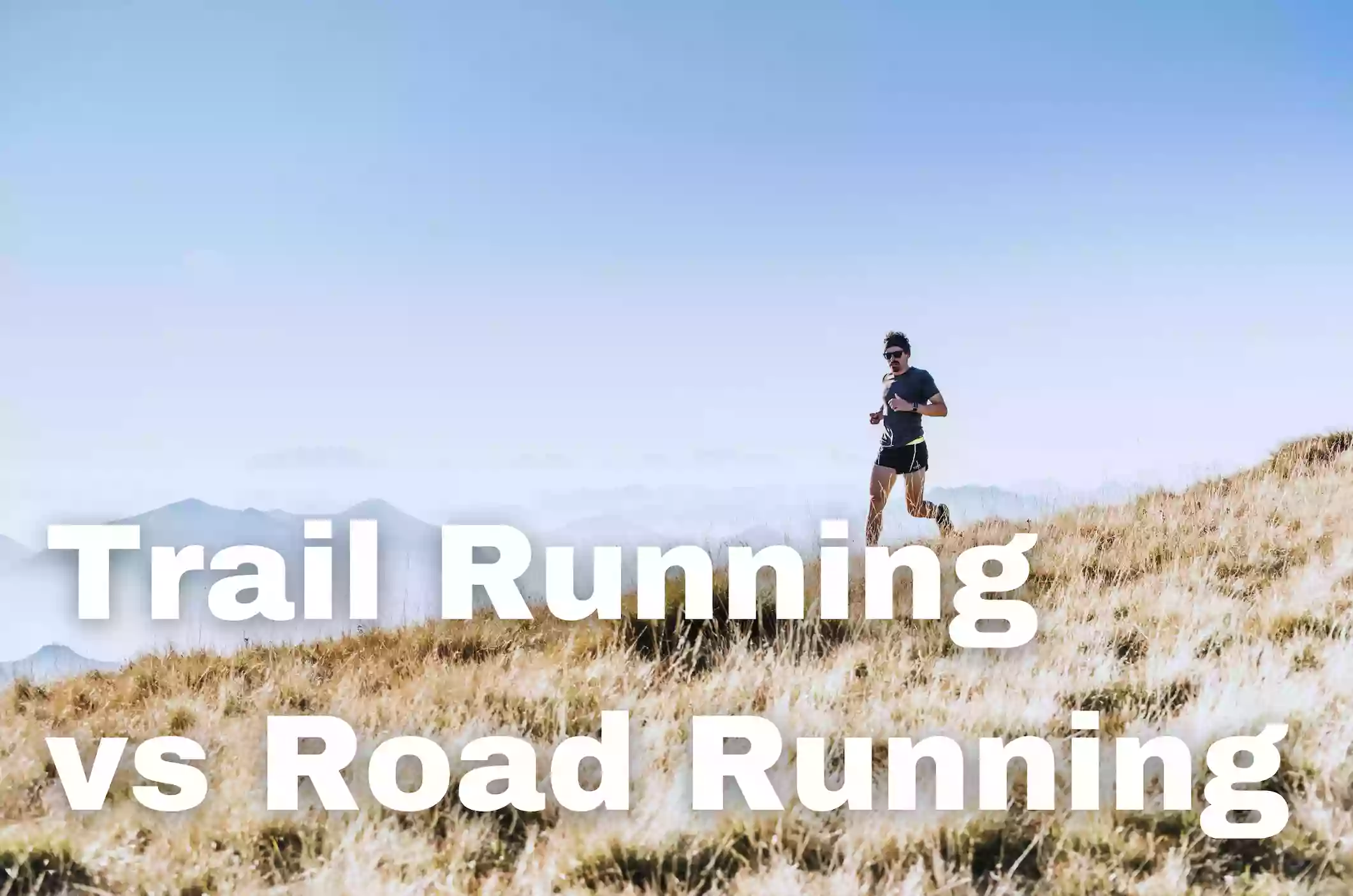 Trail running vs road running with a runner going downhill on a trail.